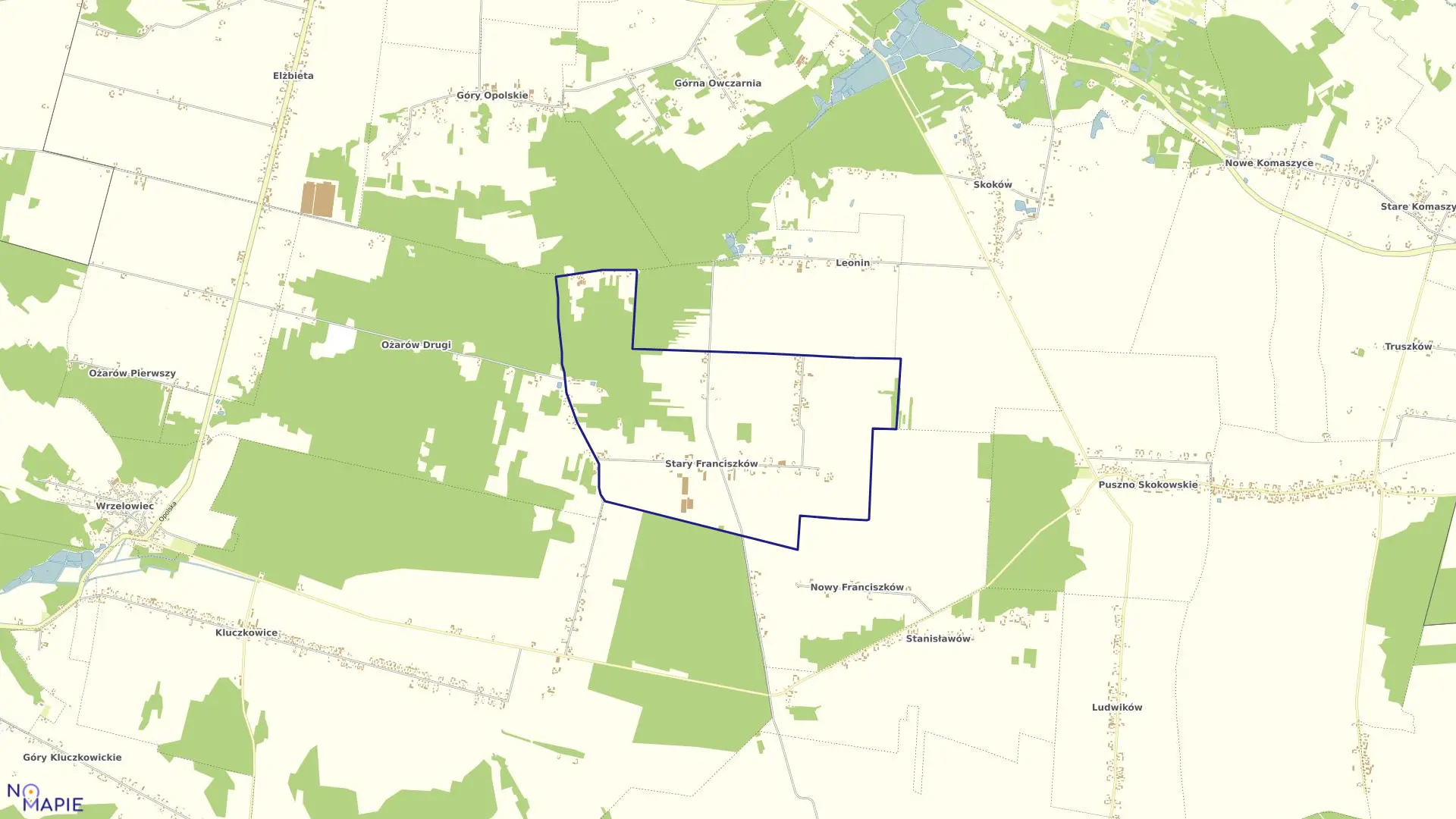 Mapa obrębu 09-STARY FRANCISZKÓW w gminie Opole Lubelskie