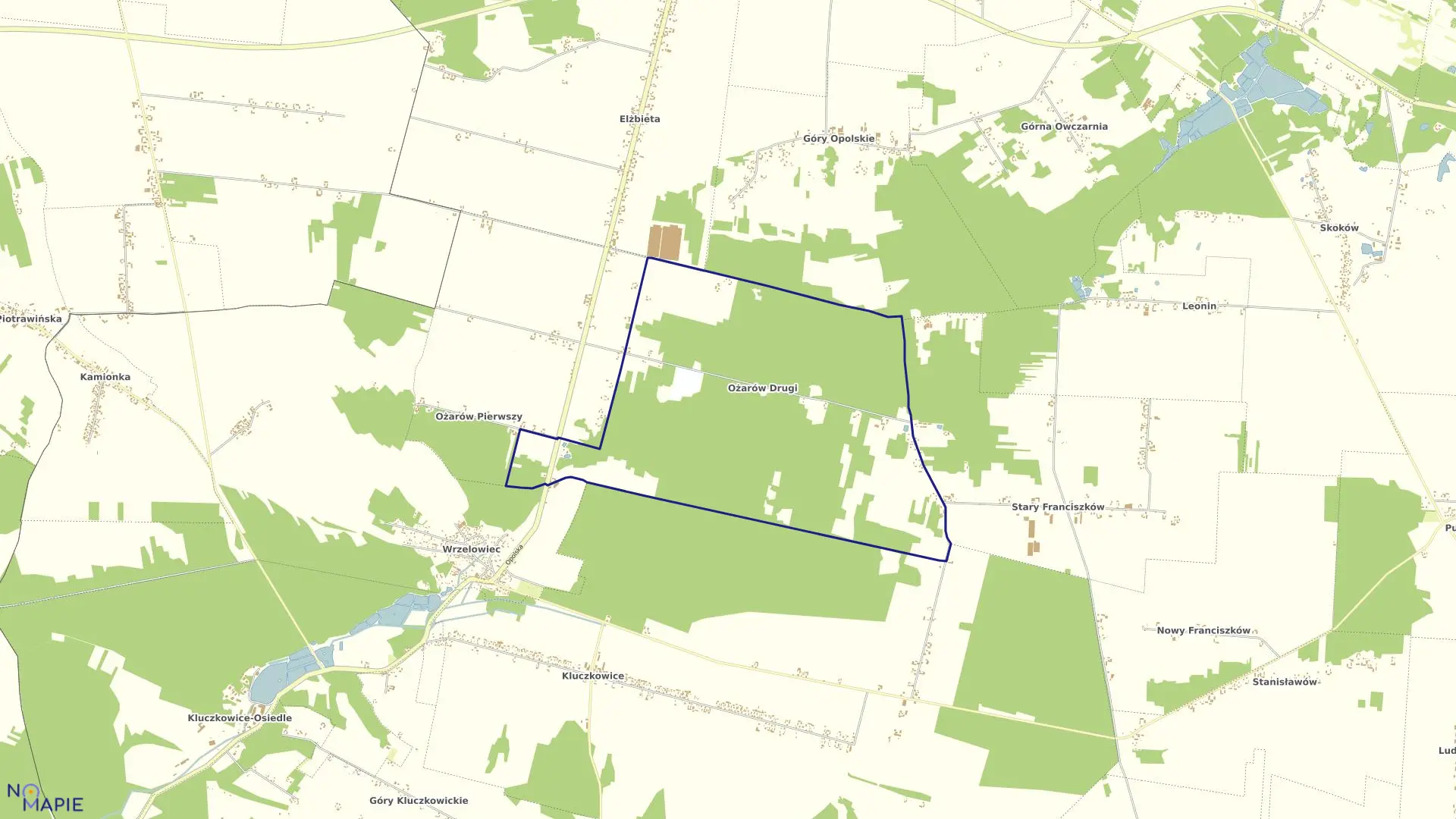 Mapa obrębu 27-OŻARÓW DRUGI w gminie Opole Lubelskie