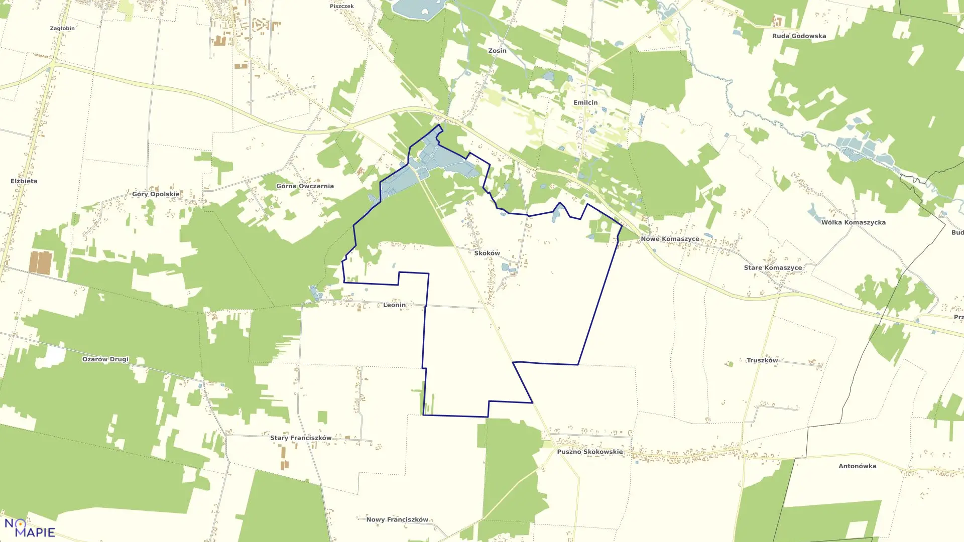 Mapa obrębu 33-SKOKÓW w gminie Opole Lubelskie